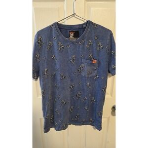 Superdry Palm Tree Tee Mens M/L Blue AOP Fitted Muscle Soft Premium Casual Shirt